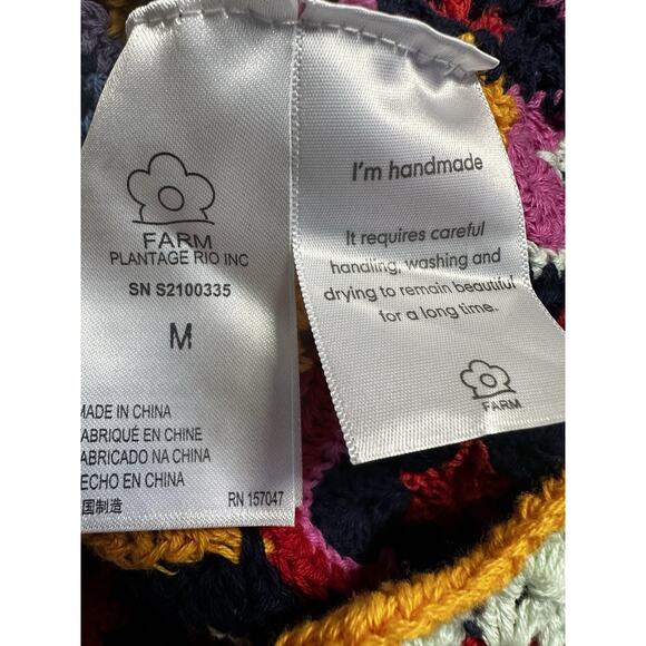 Farm Rio Women M Sweater Crochet Handmade puff sleeves Elastic shoulders wrists - Picture 6 of 10